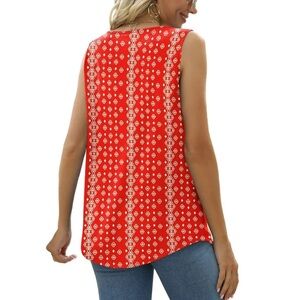 Sz L naividd pleated women’s tank top flower red